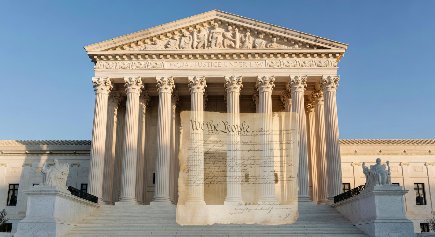 United States Supreme Court building facade with columns and the inscription Equal Justice Under Law