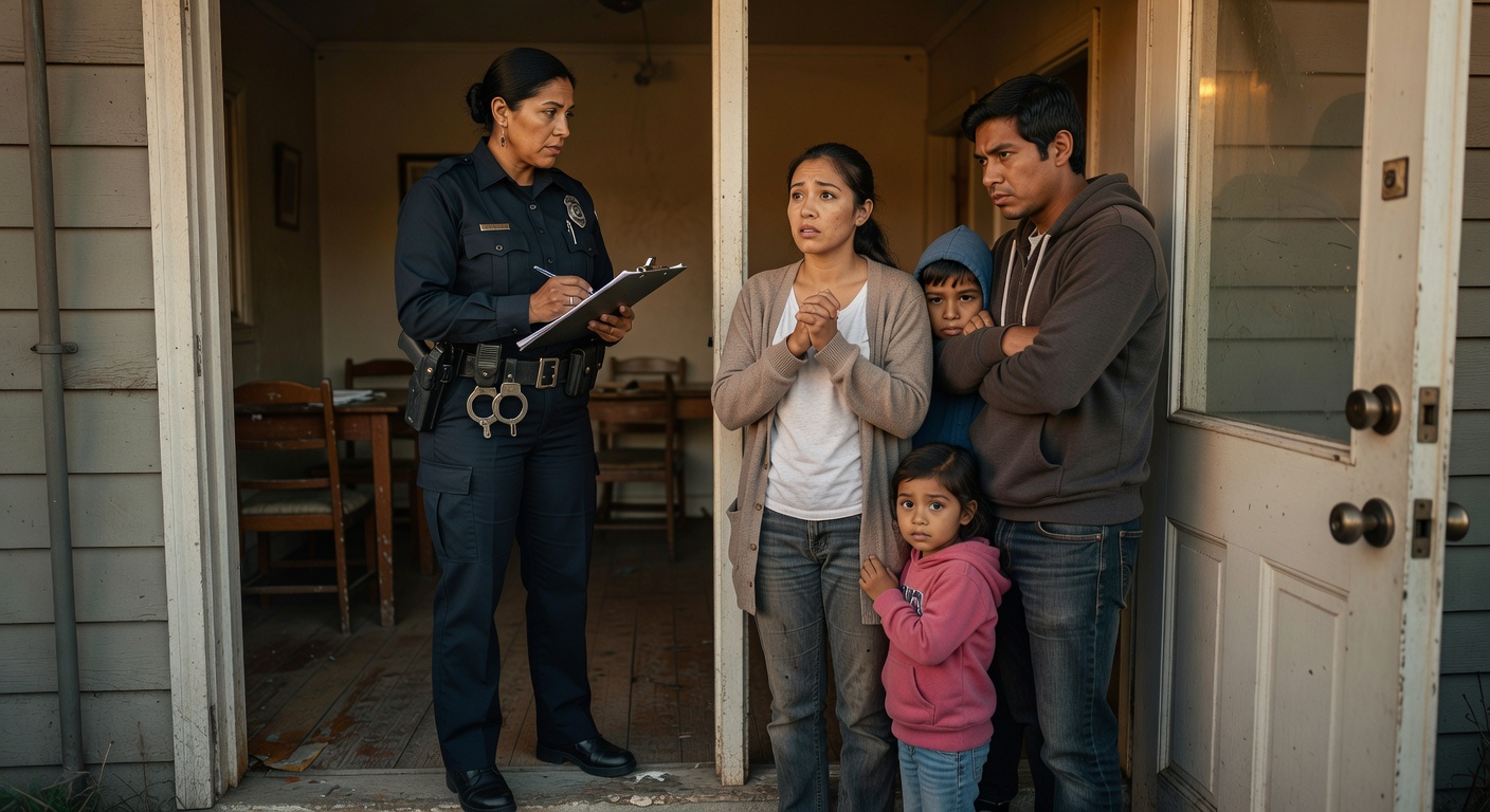 Иммиграционный офицер у двери семьи при явке в ICE