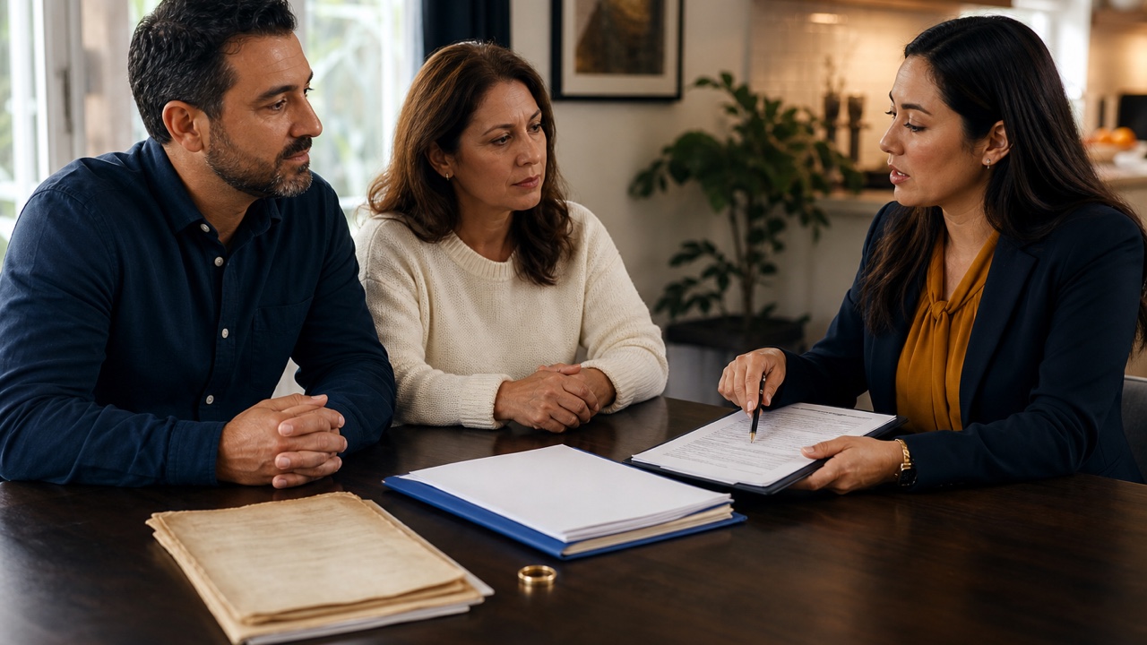 Married couple reviewing an old immigration removal order with legal counsel